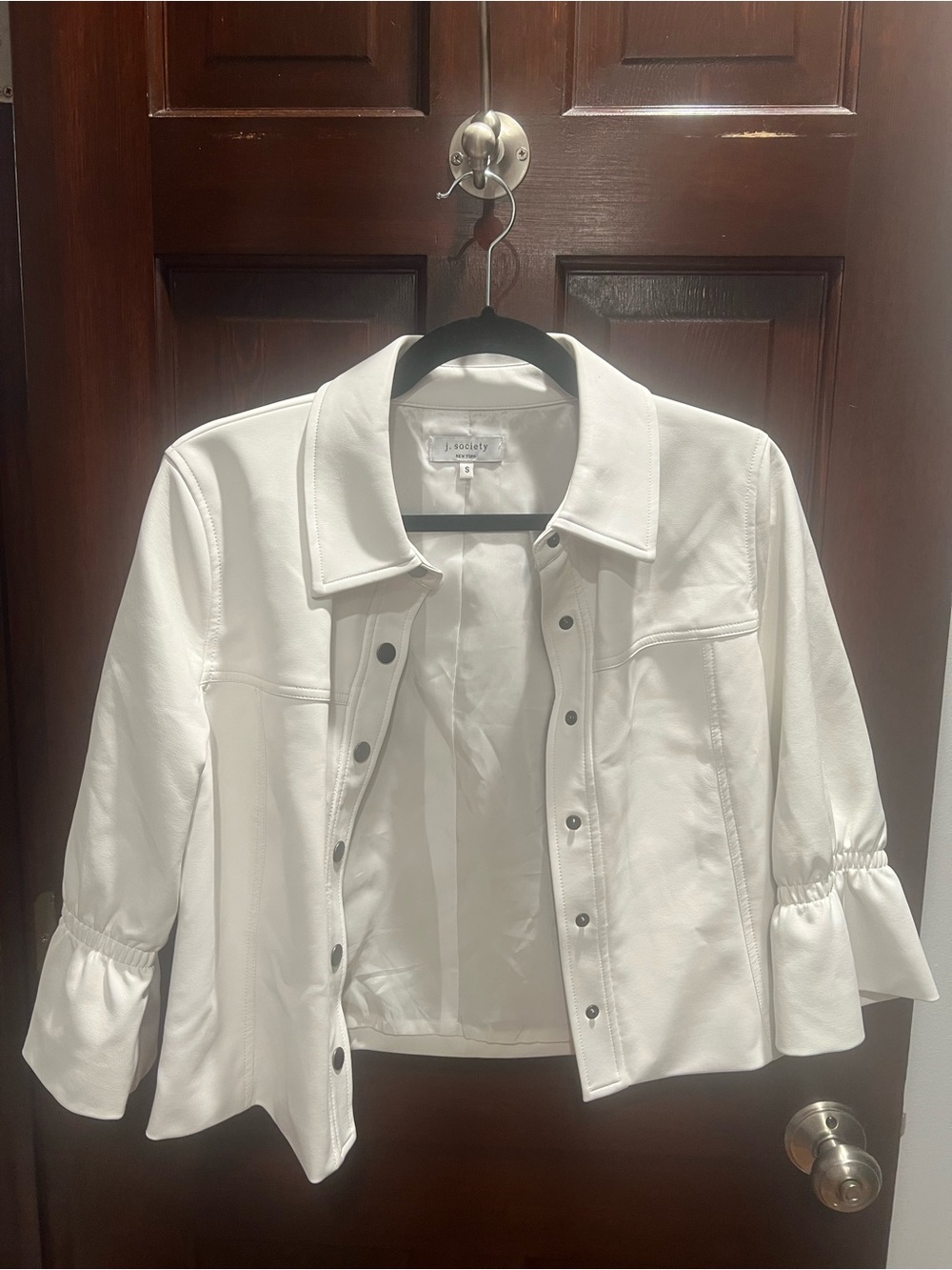 J Society White Flare Sleeve Vegan Leather Jacket